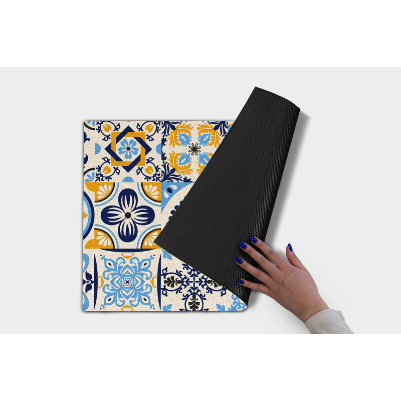 Non-Slip Floral Outdoor Doormat, W60 x L90 cm