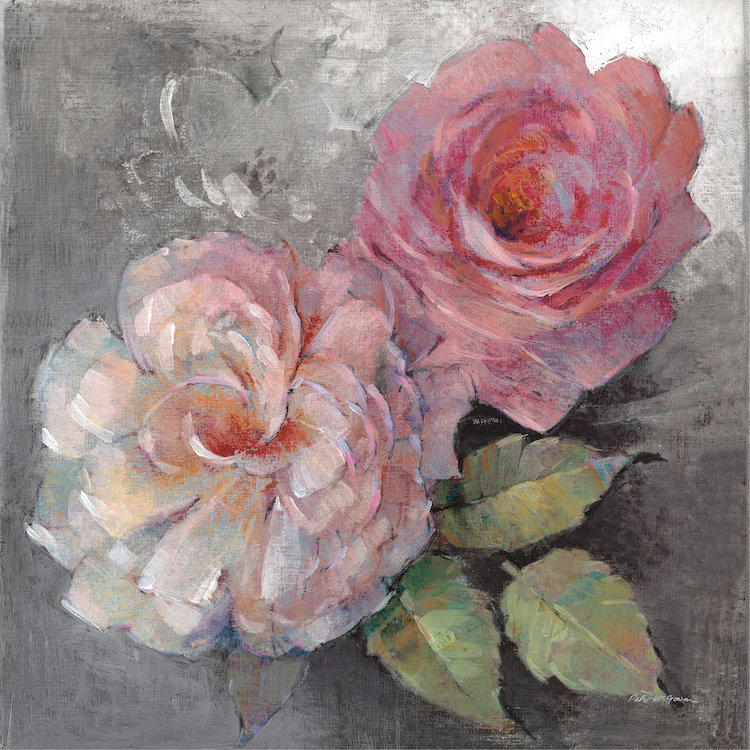 «Roses on Grey I», reproduction d'art sur toile tendue, H 12 po x l 12 po x P 1,5 po, Toile tendue