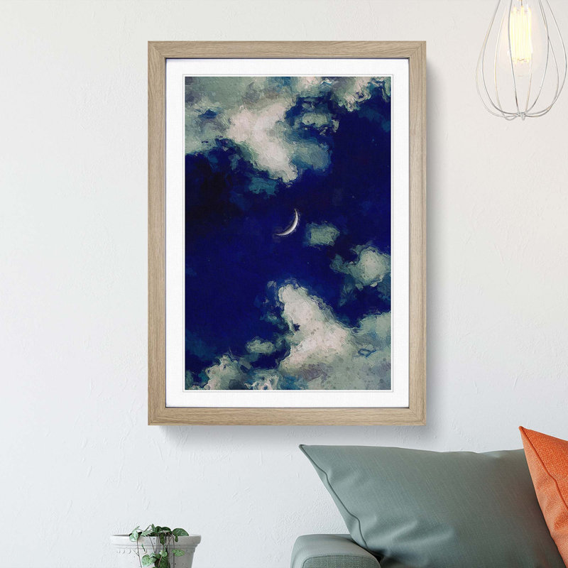 Crescent Moon Through the Clouds in Abstract - Picture Frame Graphic Art Print, Oak Framed, 87cm H x 62cm W x 2cm D