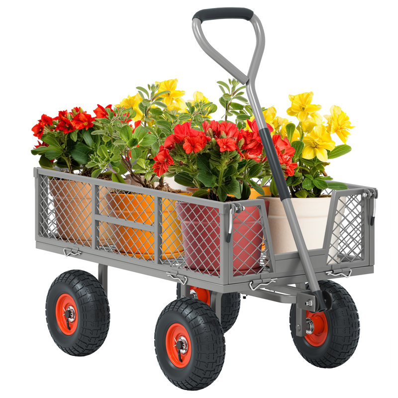 Chariot de jardin Wagaon en acier à mailles robustes avec côtés amovibles et pneus pénumatiques de 10 po, 900 lb