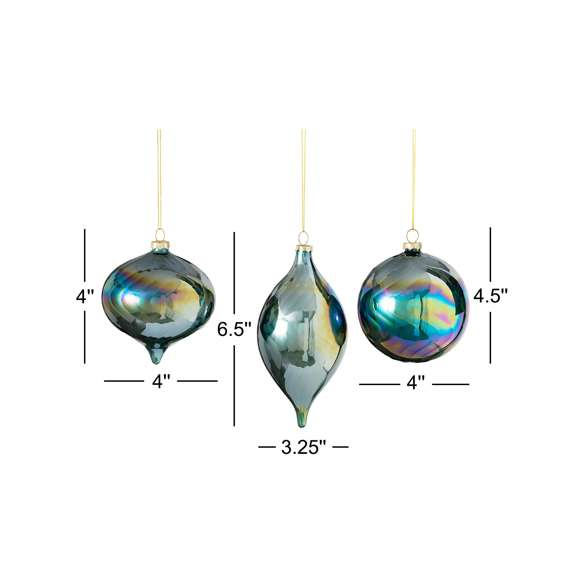 Aldusa 3 Piece Iridescent Finial Ornament Set