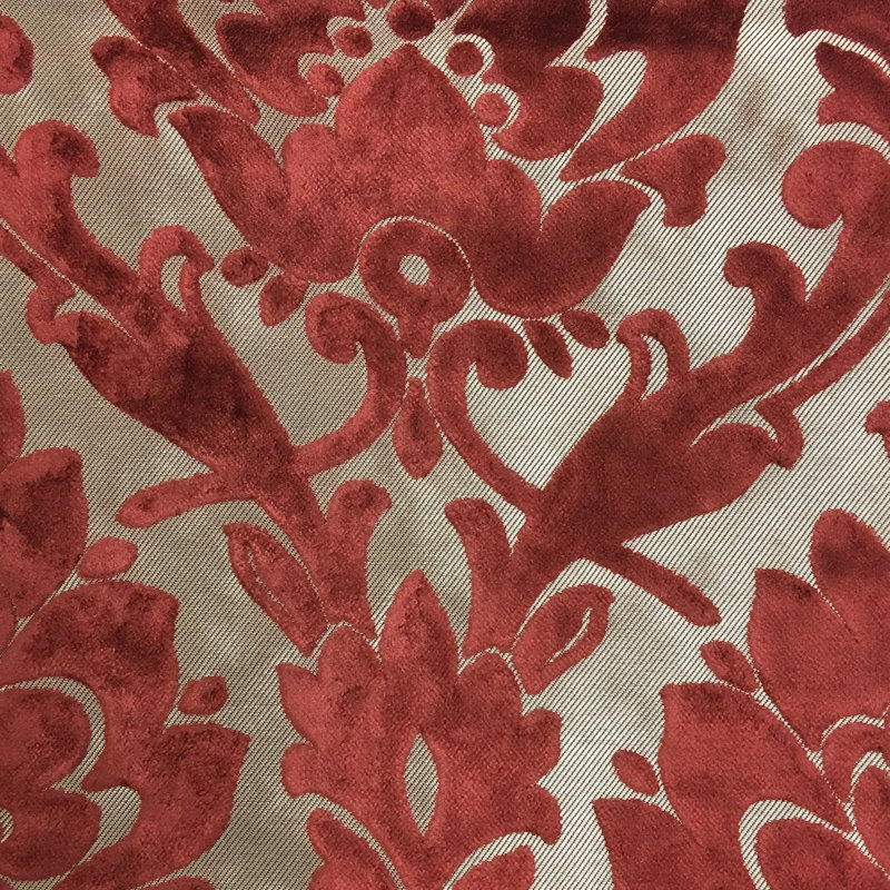 Nottingham, Damask Pattern Lurex Burnout Velvet Upholstery Fabric By The Yard, Henna
