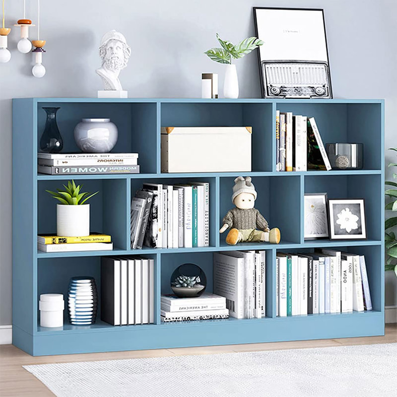 Bibliothèque en bois avec tablette ouverte, P 9,45 po x l 55,12 po x H 40,94 po, Bleu vif