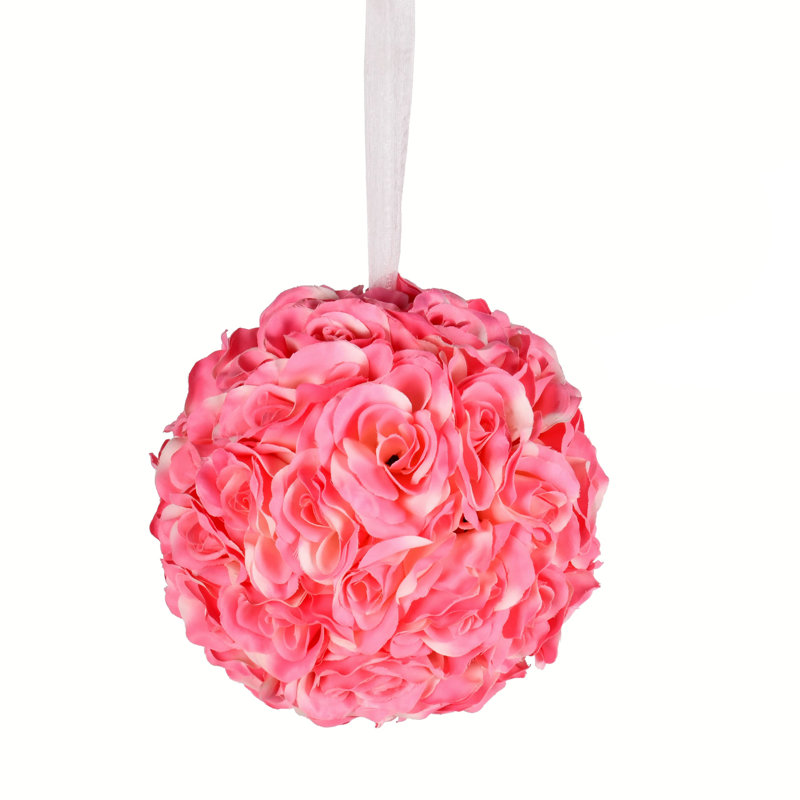 Artificial Rose Ball, Pink, 8" H x 8" W x 8" D