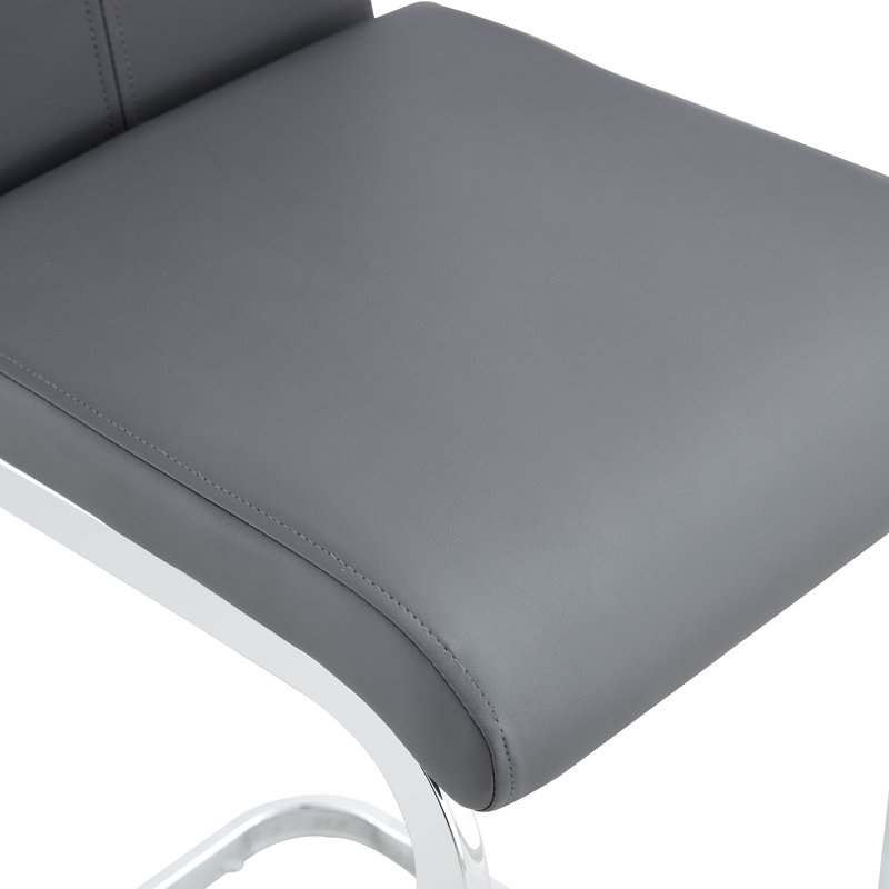 Tabouret de comptoir en similicuir 25 po avec structure en métal Chatrice, Gris foncé, Argent
