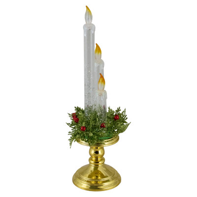 14.5" Lighted Water Candle On A Gold Base With Berries