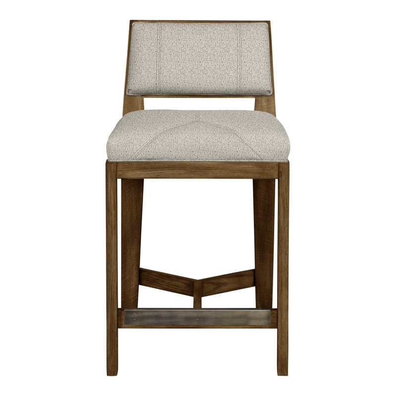 Scoville By Thom Filicia Upholstered Bar Stool with Solid Wood Frame, Havana, Tuck Metal