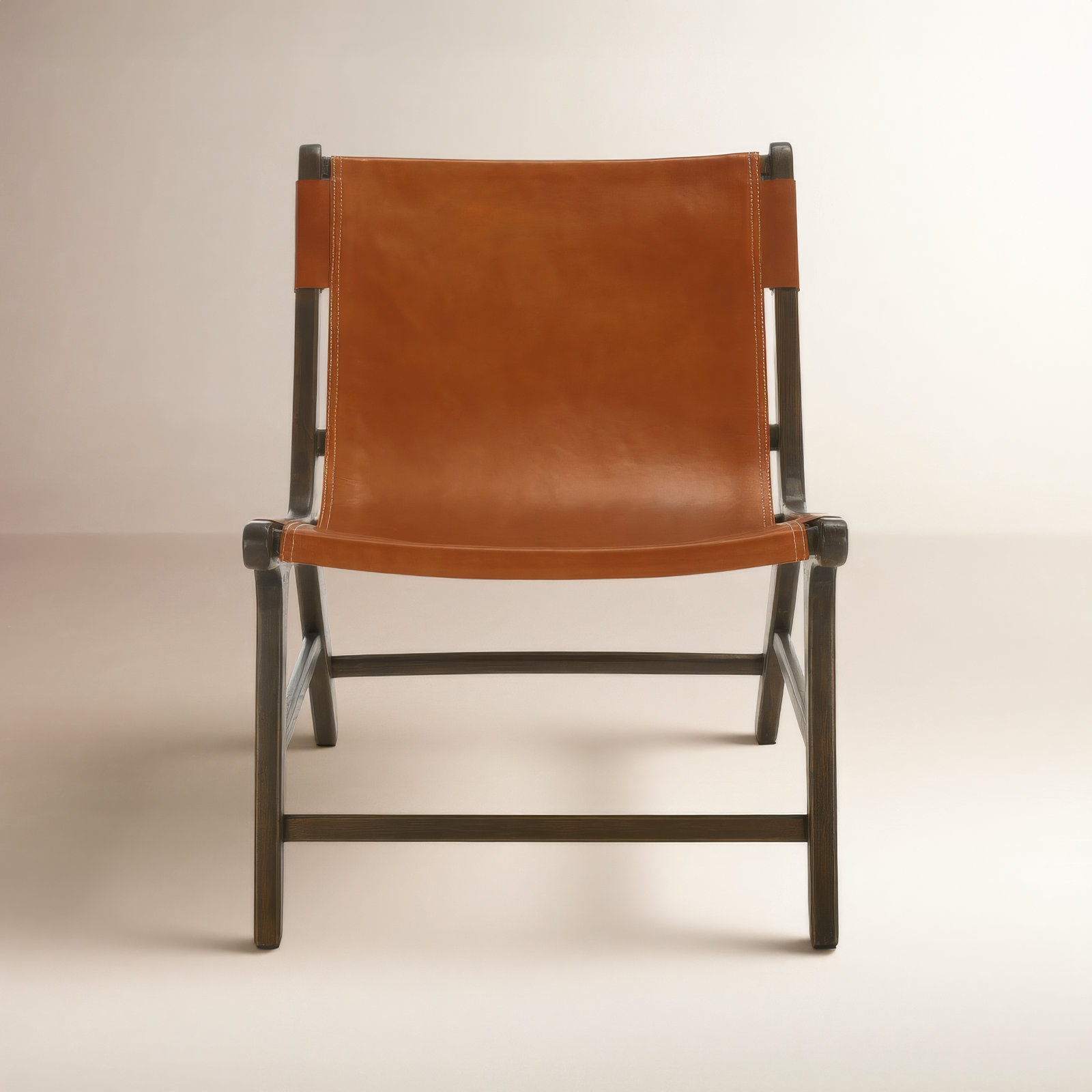 Kizzy Leather Accent Chair, Walnut, Brown Leather