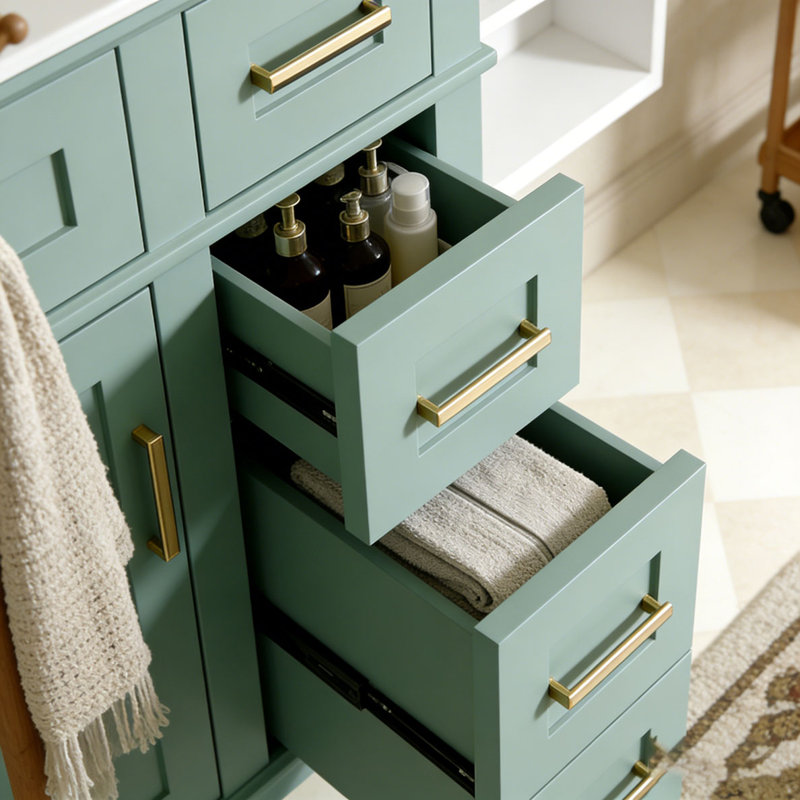 Meuble-lavabo moderne avec lavabo en céramique, 30 po + vert clair