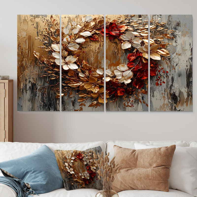 Bastin - art mural couronne - décoration murale traditionnelle 4 pièces, H 32 po x l 64 po