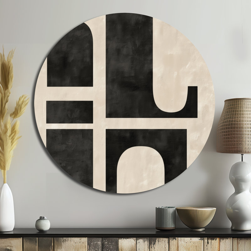Compositions minimalistes et abstraites dans des tons naturels - art mural moderne en métal rond, L 36 po x H 36 po