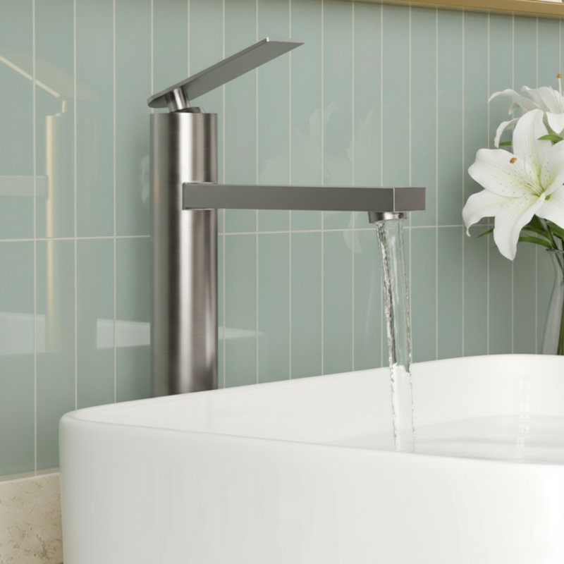 Single Hole Vessel Bathroom Faucet, Single Handle Vessel Bathroom Sink Faucet with Drain Assembly, Brushed Nickel