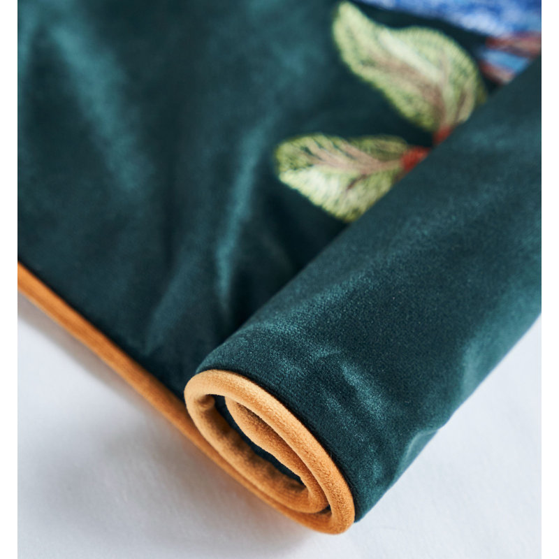 Embroidered Velvet Reversible Pillow Cover, Green