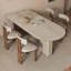 Beige-blanc + brun demi-cercle fritté pierre + solide + table de salle à manger en bois manufacturé-133256397