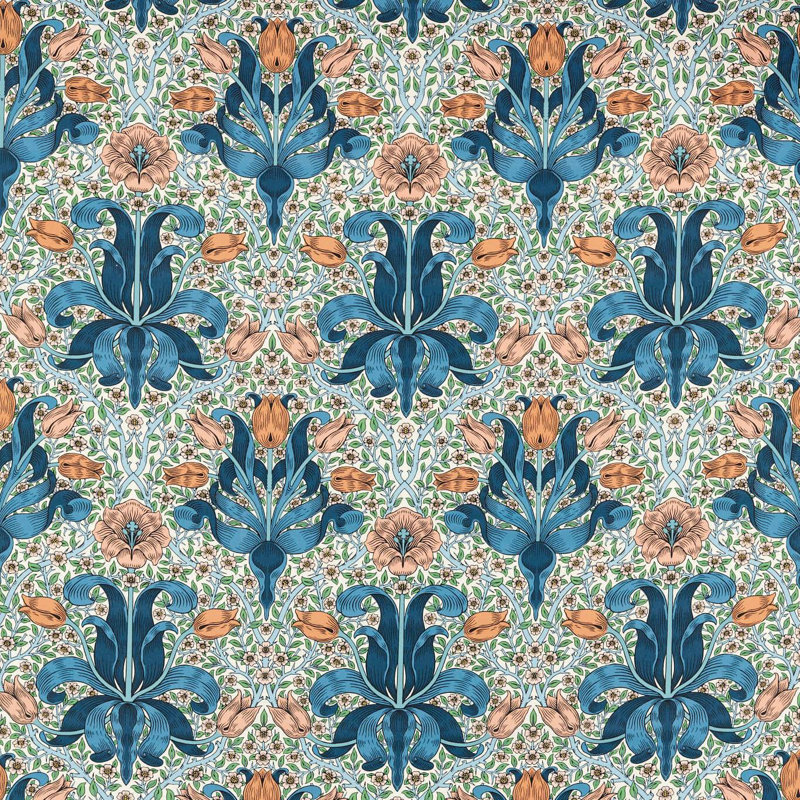 Bedford Park Spring Thicket Fabric, Paradise Blue/Peach