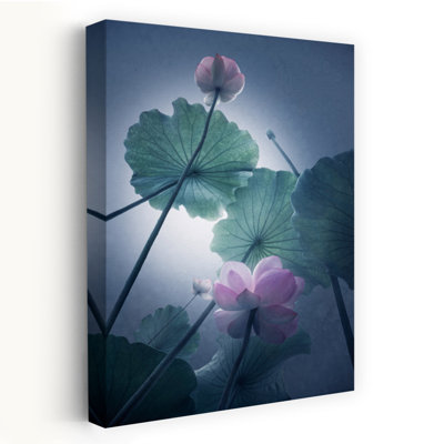 Dashiell Contemporary Art Peaceful Serene Tranquil Lotus Flower Landscape Wall Art 1 Piece Wrapped Canvas Wall Art