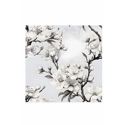 Floral japonais blanc, fleurs de cerisier sakura II, reproduction d'art asiatique sans cadre