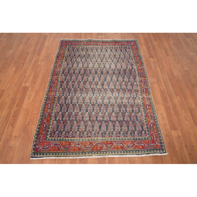 Tapis bleu marine fait à la main 4 x 5