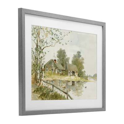 «Cabin Le long de la rivière», reproduction encadrée sous verre encadrée par Glassed