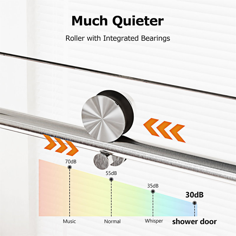 Portes de douche coulissantes simples sans cadre à fermeture en douceur, Nickel brossé