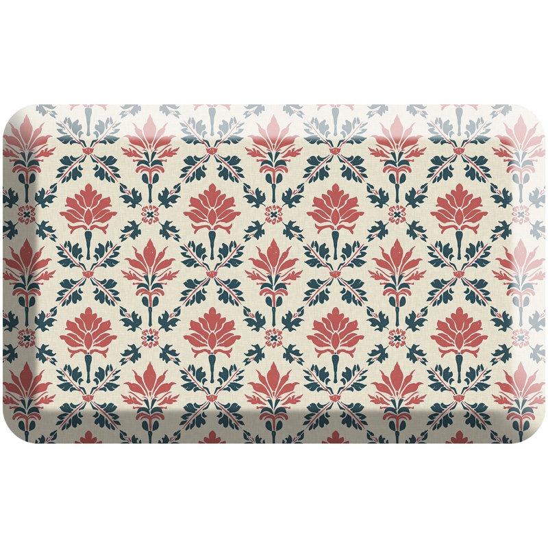 Anti-Fatigue Kitchen Comfort Mat, Block Print Garden In Coral Lattice, Rectangle 20" x 32", Coral Lattice