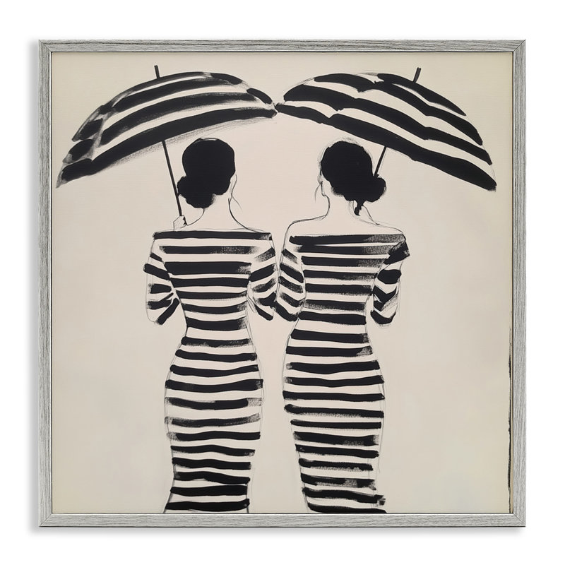 Deux femmes en bandes de pluie, estampe numérique, design par Annabelle Hall, H 12 po x l 12 po, Estampe numérique Farmhouse