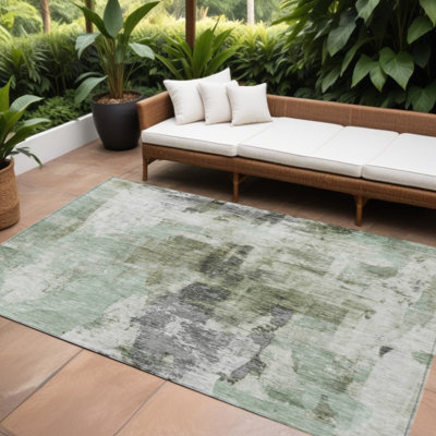 HomeRoots 9' X 12' Mint Green Ivory And Grey Abstract Washable Indoor Outdoor Area Rug
