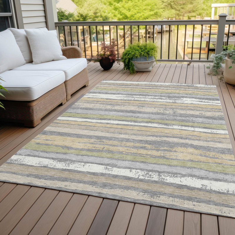 Gray Synthetic Flat Woven Stripe Washable 3' x 5' Rug