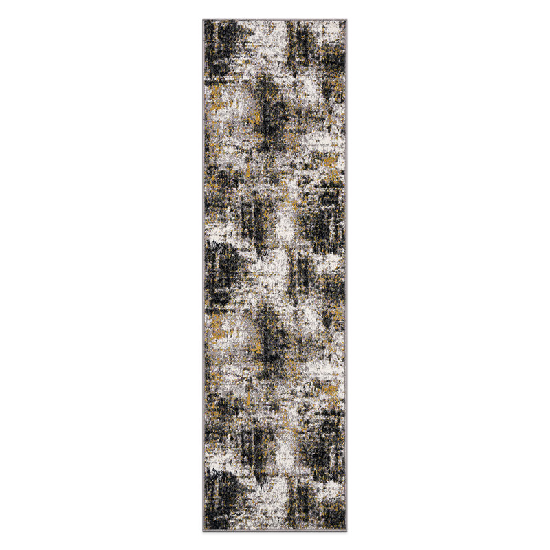 Abstract Yellow/Black/Gray Area Rug, Runner 2'7" x 8'