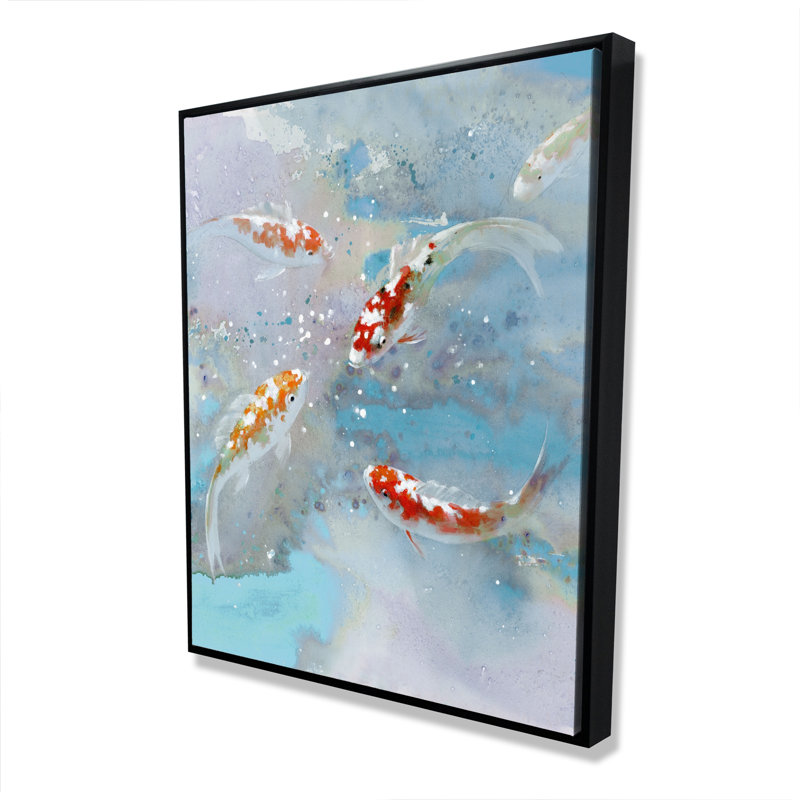 Poisson koi nageant dans l'eau bleue | Toile de cuisine exotique, H 61,25 po x l 49,25 po