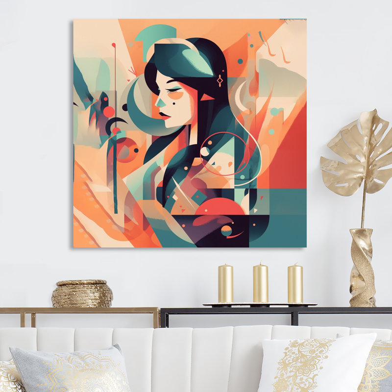 Aminta Aminta, portrait féminin art déco III sur métal, H 16 po x l 16 po x P 1 po