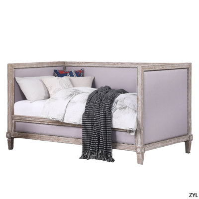 Beige Linen & Weathered Oak Finish Daybed (Twin)