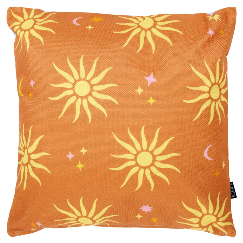 Indoor / Outdoor Abstract Square Cushion, Yellow/Orange Summer Sun
