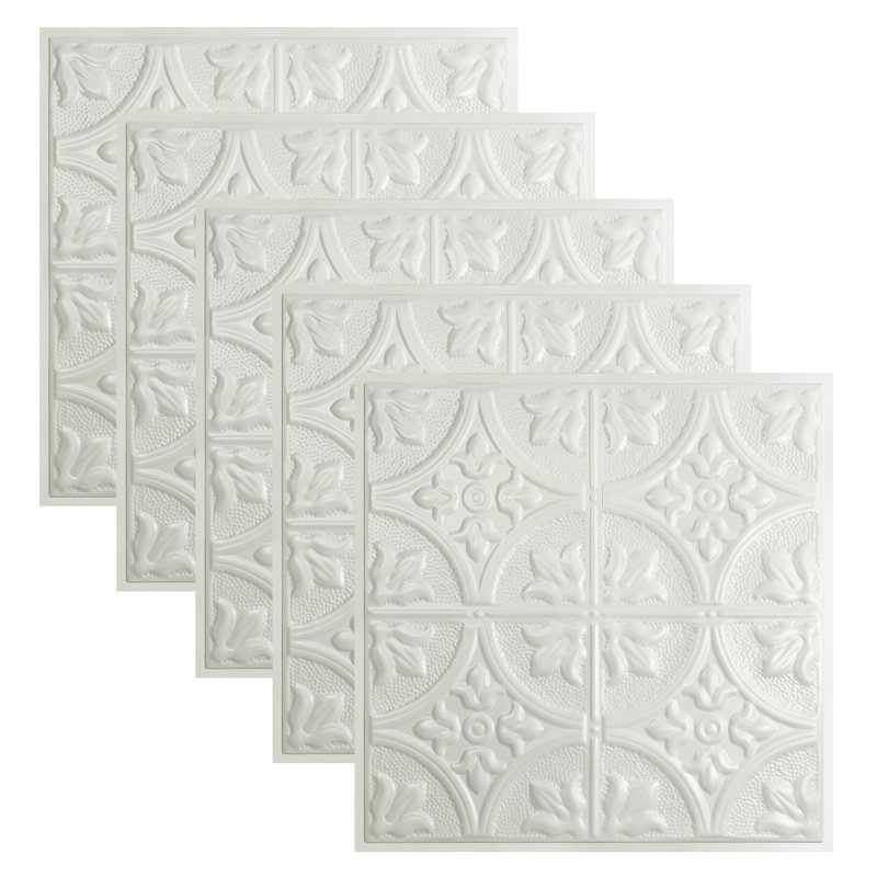 Dalle de plafond Great Lakes Tin Jamestown 2 pi x 2 pi (paquet de 5), Blanc brillant