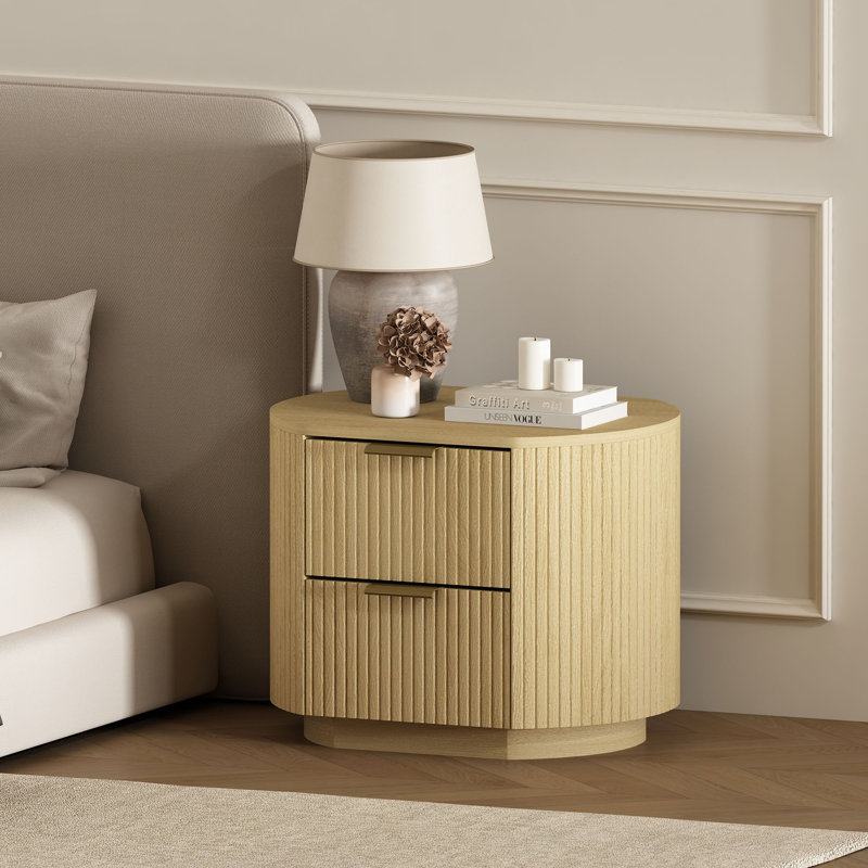 Olivia Nightstand with 2 Drawers, Natural Oak/Gold