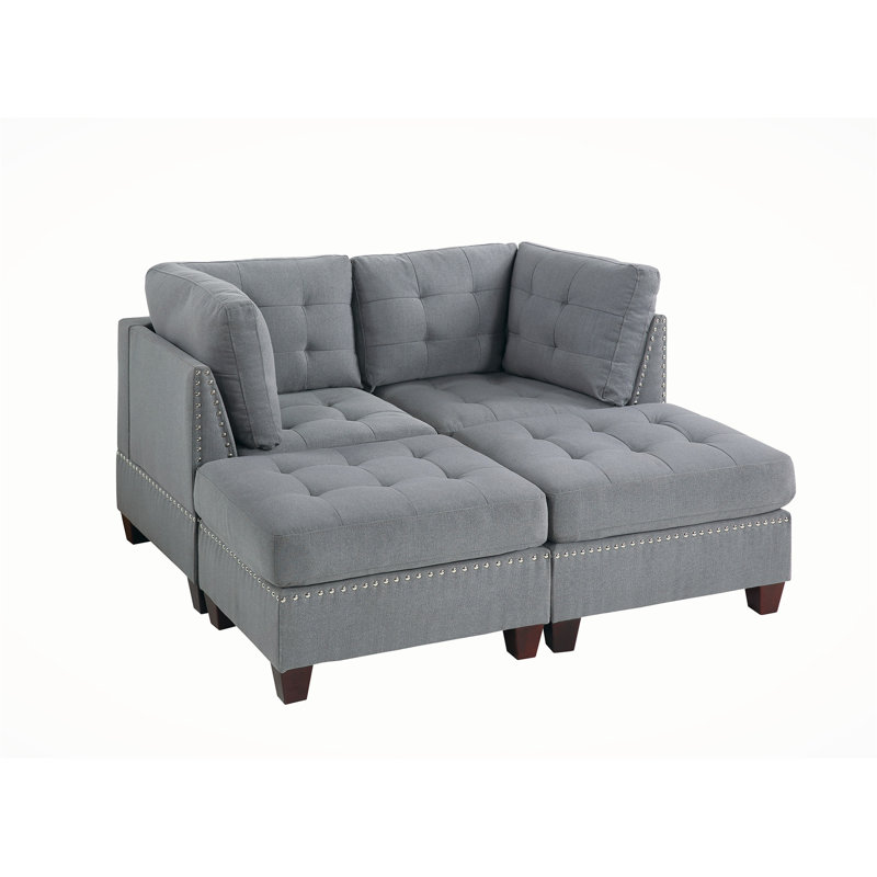 Canapé modulaire 4 pièces Daleila, 100 % lin gris