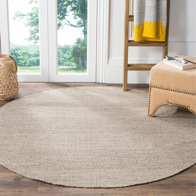 Tapis ivoire / gris acier en coton tissé à plat à la main Bester, Rond 10 pi