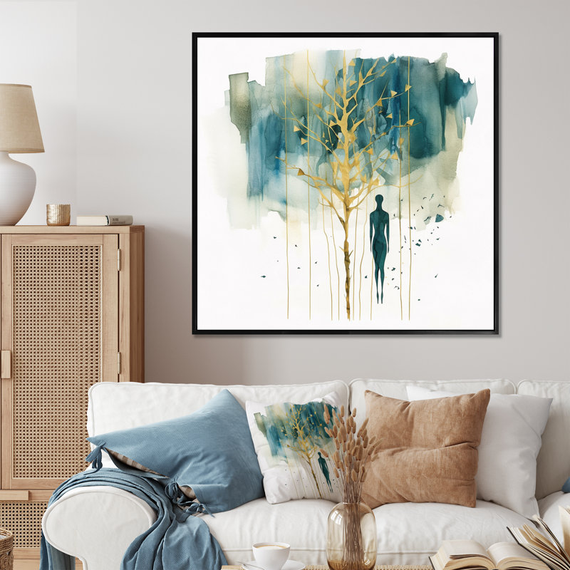 Portrait abstrait et arbre I, Cadre flottant noir, H 16 po x l 16 po x P 1 po
