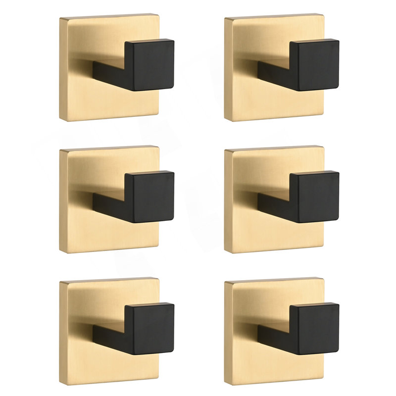 6 Pack Wall-Mounted Stainless Steel Bathroom Towel Hooks/Coat Hooks For Bathroom, Bedroom, Kitchen, Gold/Matte Black