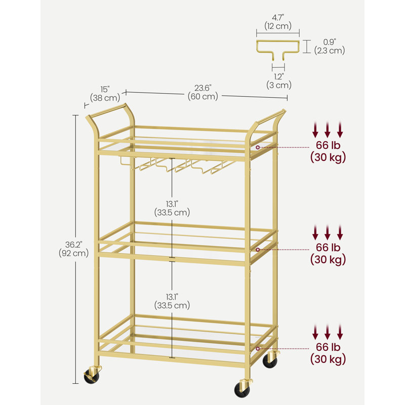 Aivah Kitchen Cart, 92cm H x 60cm W x 38cm D, Gold