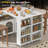 Rolling Kitchen Island With Extended Table, Wheels, LED Lights, Power Outlets, Fluted Glass Doors, Storage Compartment, And Side Open Shelves, White | Gift Idea-2100216547