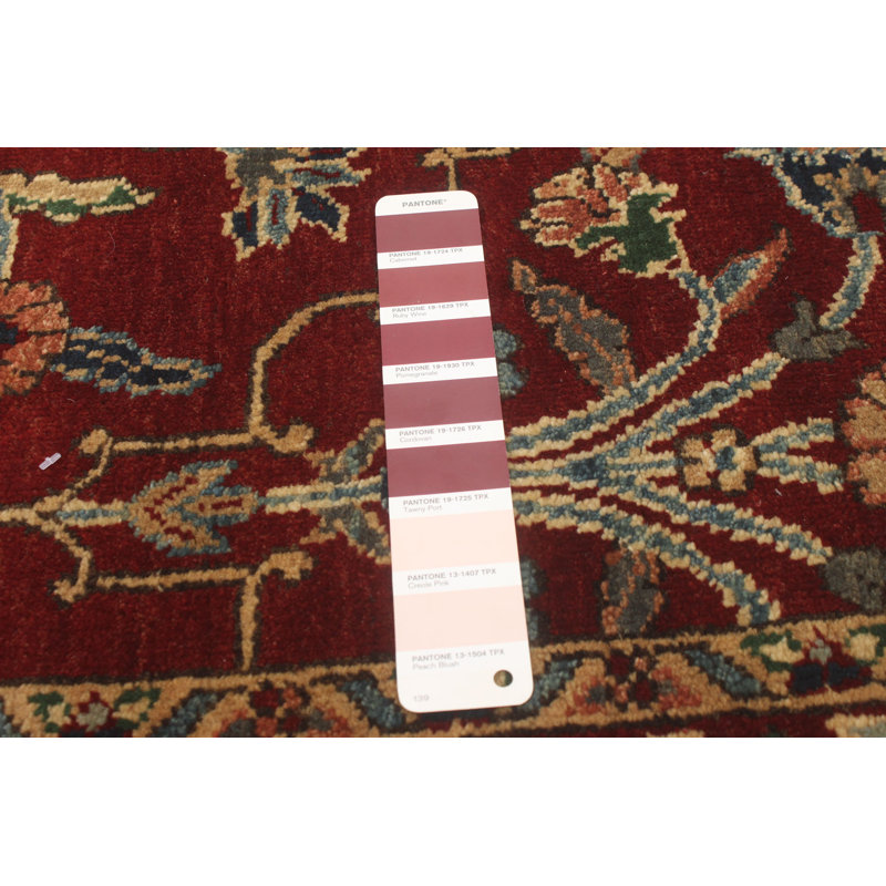 Tapis de couloir rouge foncé en laine noué à la main de conception unique 3 pi 3 po x 10 pi 6 po Jisha