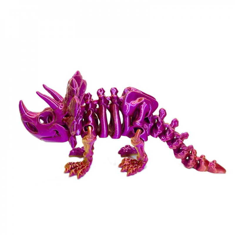 Figurine tricératops blanche imprimée en 3D, H 3,25 po x l 1,25 po x P 8 po, Vert/mauve