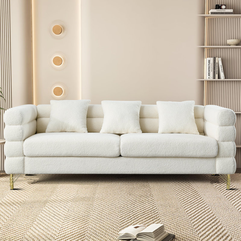 Pevzner Canapé rembourré luxueux et confortable avec pieds et coussins en métal pour le salon et la réception, Ourson blanc