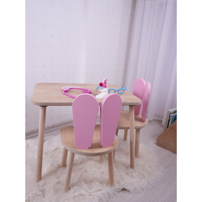 Ensemble de table pour enfant moderne avec 2 chaises, rose et brun, 19,7 po x 23,6 po x 17,7 po | 100% panneau de fibres à densité moyenne avec pieds en bois de hêtre | Conception amusante et durable pour les salles de jeux et les espaces d'apprentissage, parfaite pour les tout-petits