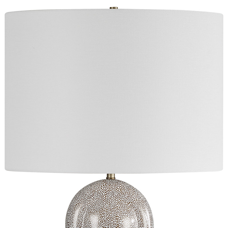 White Linen and Porcelain Table Lamp with Brass Accents