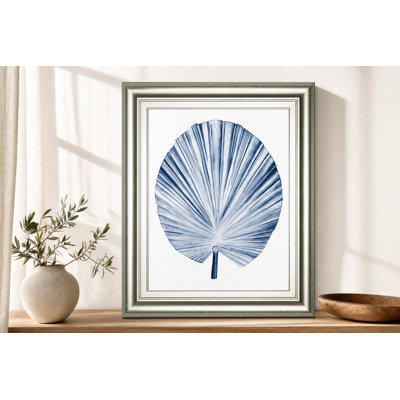 Art mural feuille de palmier indigo - 22 po x 26 po - Cadre argenté