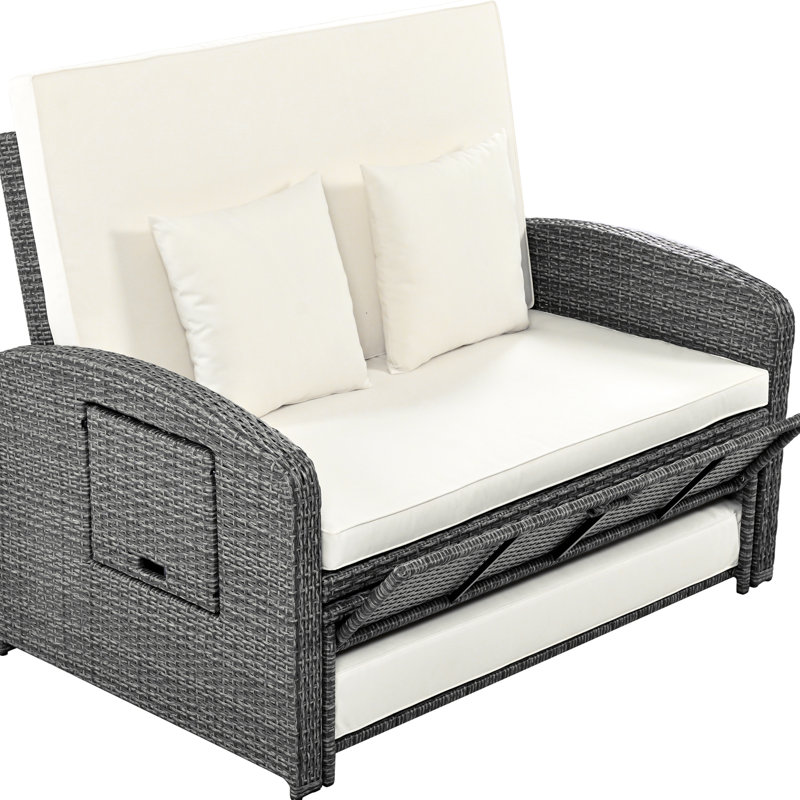 Pe With Adjustable Back And Cushion Storage Function - Outdoor, White Double Chaise Lounge Rust Resistance Garden Furniture