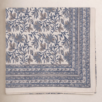 Floral Printed Cotton Tablecloth with Decorative Border for Dining Tables, Everyday Entertaining & Seasonal Styling, 70"x70"