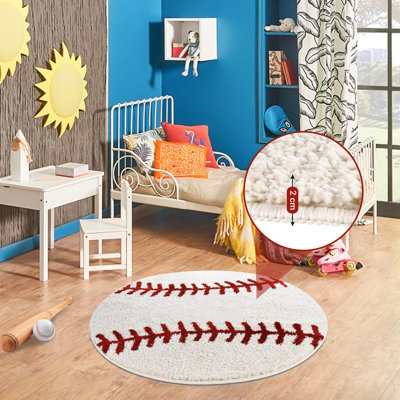 Baseball Rug Round 36 Inch – Soft Microfiber Sports Carpet With Non-Slip TPR Backing, Baseball Decor For Boys Room, Kids Room, Playroom & Gift For Baseball Lovers